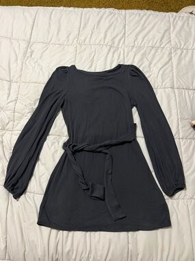 Shoe Dazzle Black Long-Sleeve Tie-Waist Dress